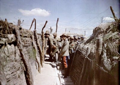 French and Possibly Russian Soldiers in a Trench on the Western Front, France, 1916 by Albert Samama Chikli